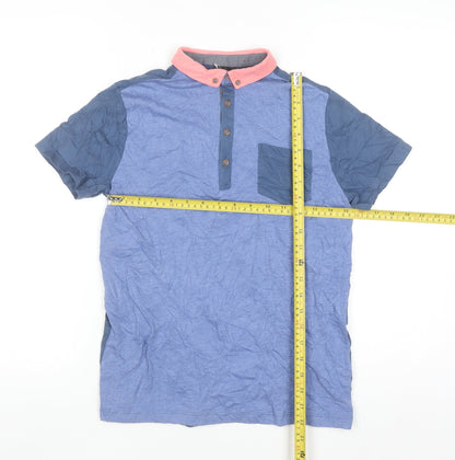 Next Boys Blue Colourblock Polo Shirt 12 Years Short Sleeve Cotton Blend