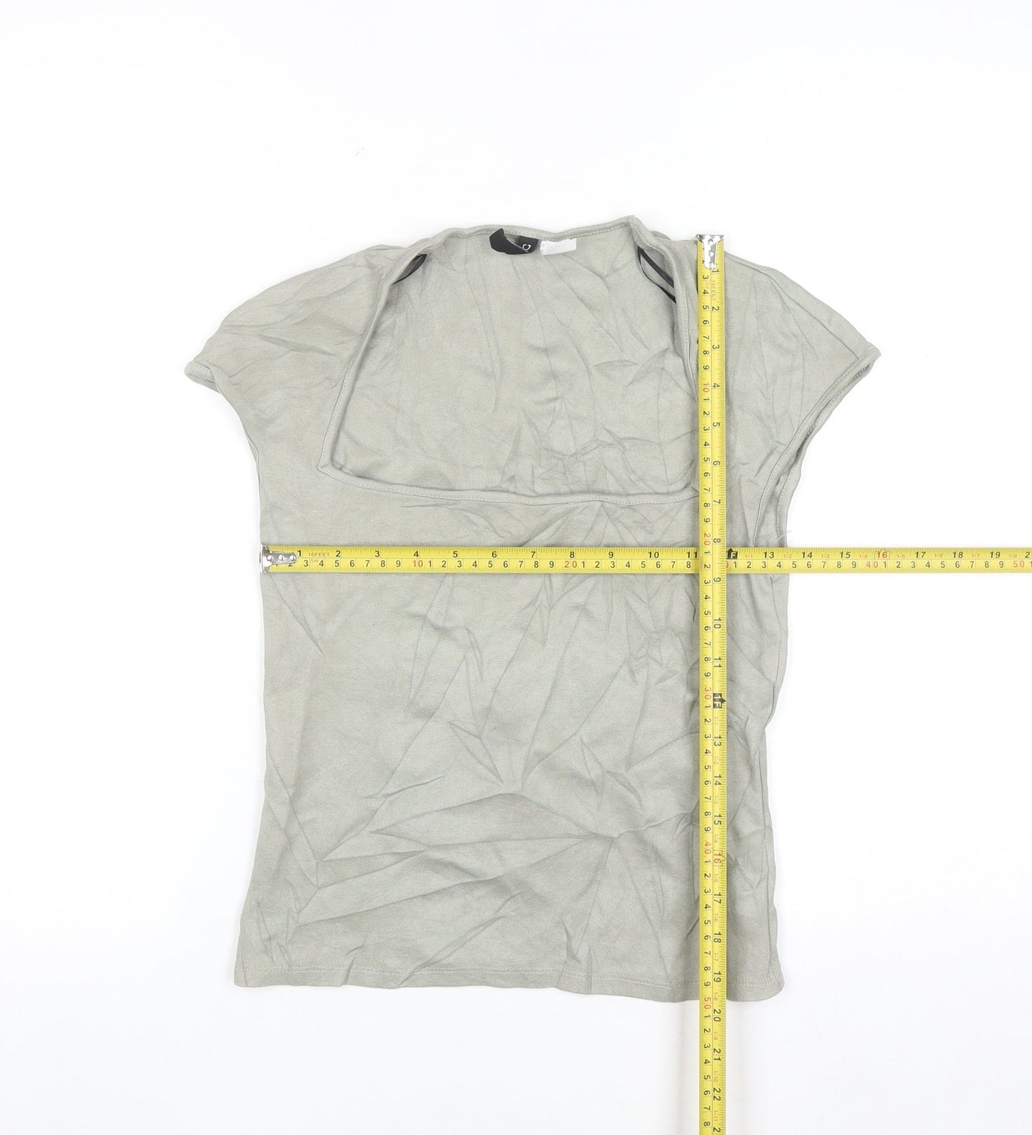 H&M Divided Women’s Grey Square Neck Short Sleeve Stretch T-Shirt Size 12