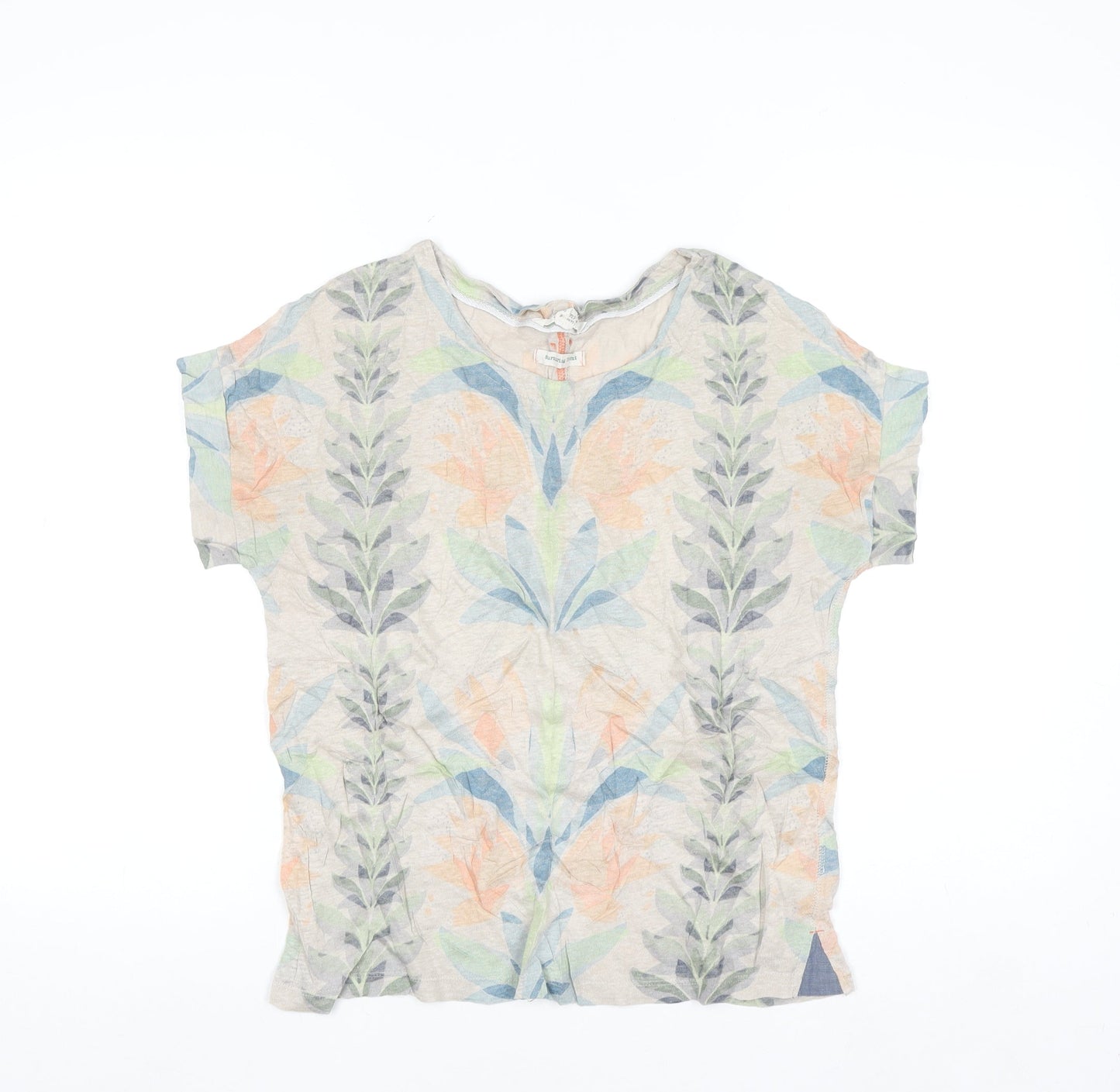 White Stuff Women’s Beige Floral Linen T-Shirt UK 8