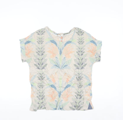 White Stuff Women’s Beige Floral Linen T-Shirt UK 8
