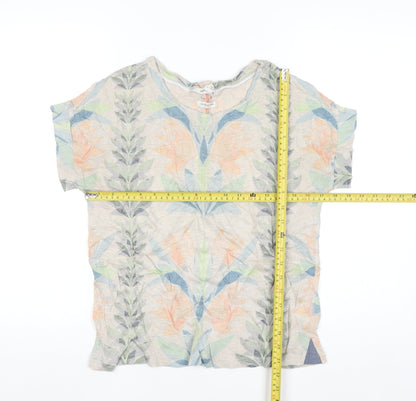 White Stuff Women’s Beige Floral Linen T-Shirt UK 8