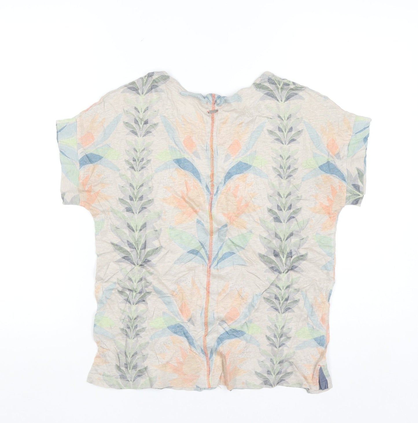 White Stuff Women’s Beige Floral Linen T-Shirt UK 8