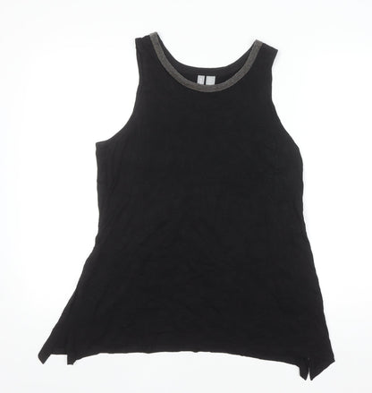 KENAR Women's Black XL Sleeveless Beaded Neck Cotton Modal Tank Top