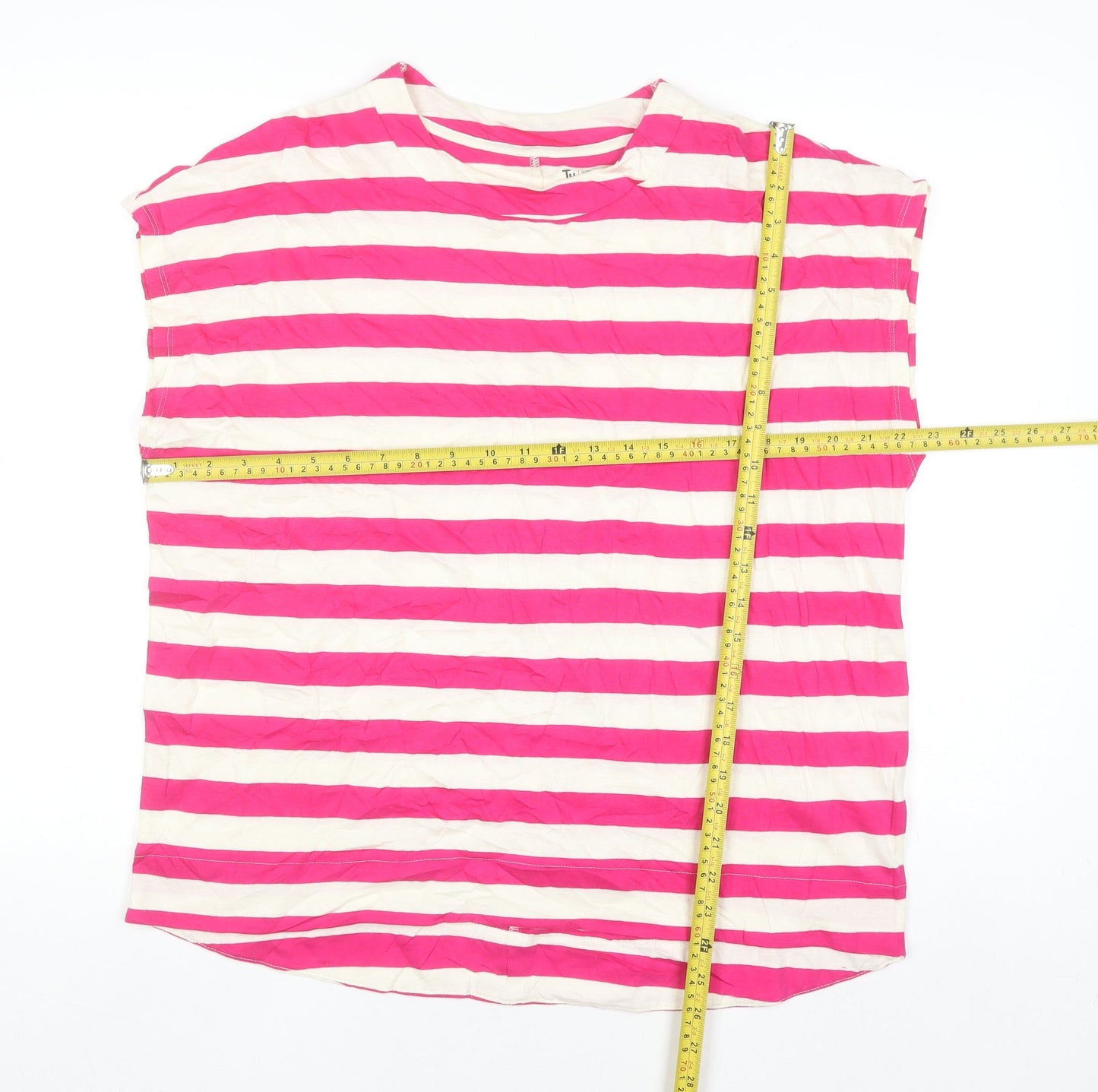Tu Women Pink Striped Drop Hem Cotton T-Shirt Size 16