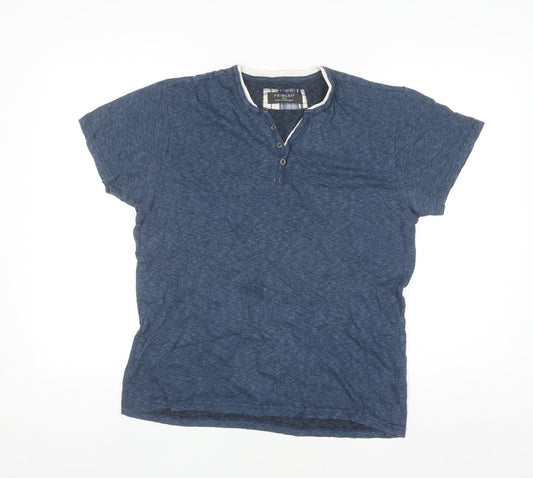 Primark Men's Blue Short Sleeve Henley T-Shirt Small