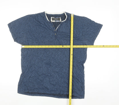 Primark Men's Blue Short Sleeve Henley T-Shirt Small