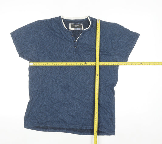 Primark Men's Blue Short Sleeve Henley T-Shirt Small