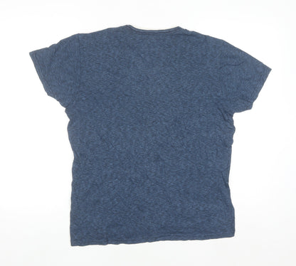 Primark Men's Blue Short Sleeve Henley T-Shirt Small