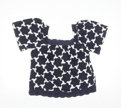 Next Women's Blue Geometric Cotton Tunic Blouse UK 14
