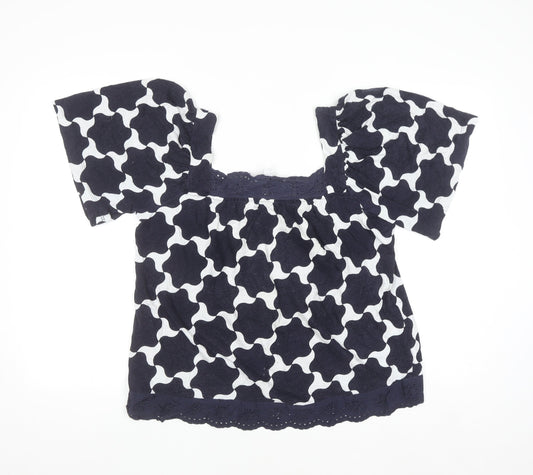 Next Women's Blue Geometric Cotton Tunic Blouse UK 14