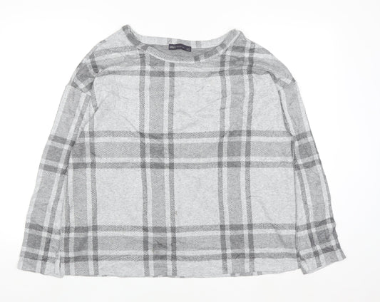 Marks and Spencer Women Grey Check Knit Pullover Jumper Size 16