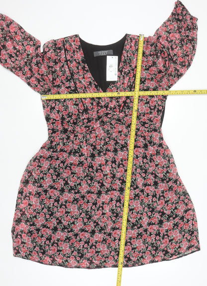 Primark Women Black Floral V-Neck A-Line Dress Size 16
