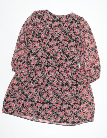Primark Women Black Floral V-Neck A-Line Dress Size 16