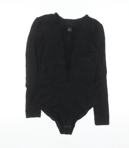 H&M Womens Black Lace-Up Long Sleeve Bodysuit Size 6 Slim Fit