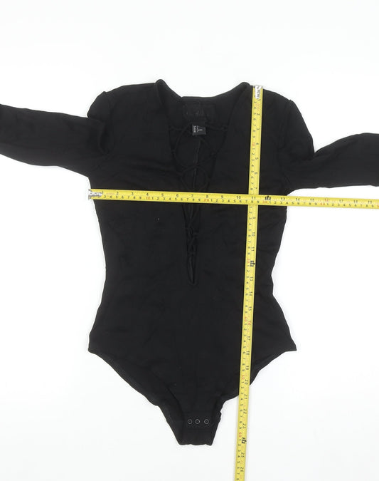 H&M Womens Black Lace-Up Long Sleeve Bodysuit Size 6 Slim Fit