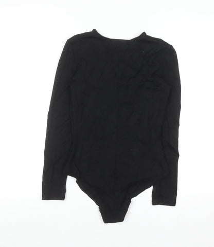 H&M Womens Black Lace-Up Long Sleeve Bodysuit Size 6 Slim Fit