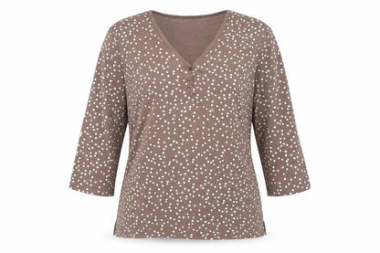 TIGI Womens Brown Polka Dot V-Neck Long Sleeve T-Shirt Size 14/16