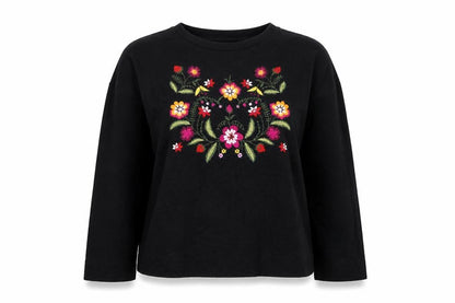 Forever 21 Women's Black Floral Embroidered Pullover Jumper Size M