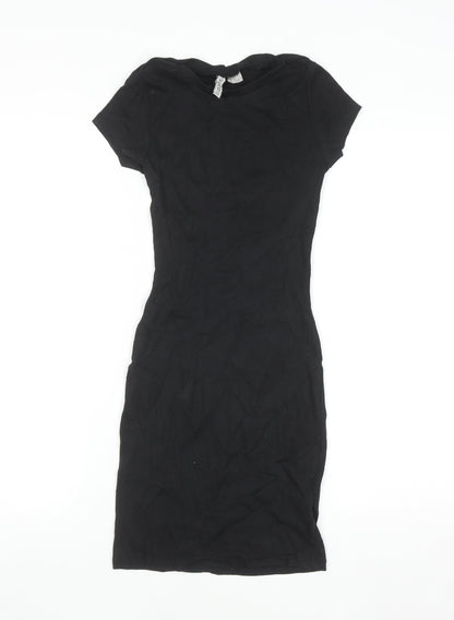 H&M Women Black XS Bodycon Short Sleeve Jersey Dress