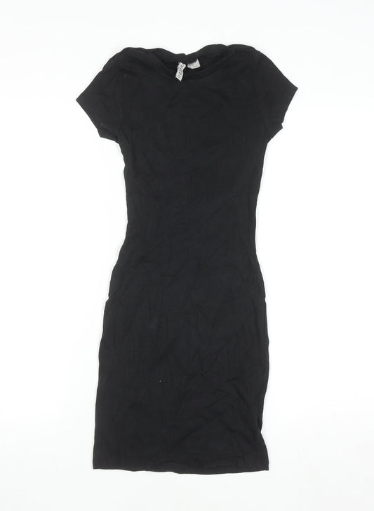 H&M Women Black XS Bodycon Short Sleeve Jersey Dress