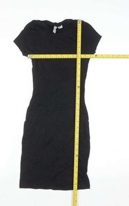 H&M Women Black XS Bodycon Short Sleeve Jersey Dress