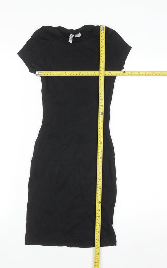 H&M Women Black XS Bodycon Short Sleeve Jersey Dress