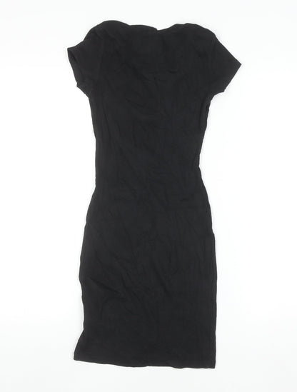 H&M Women Black XS Bodycon Short Sleeve Jersey Dress