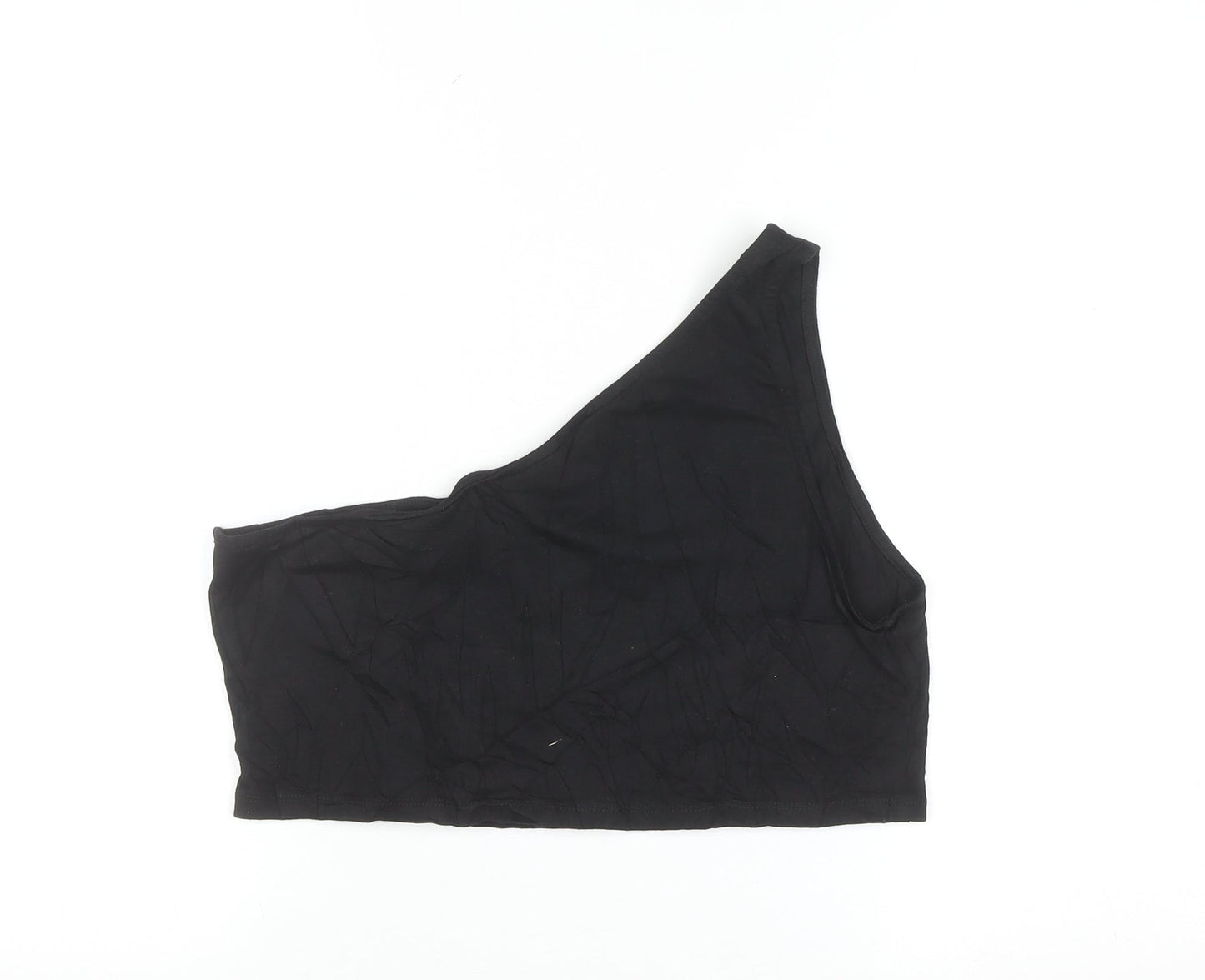 Monki Women’s Black One Shoulder Cropped Tank Top L Rhinestone Heart