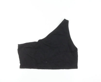 Monki Women’s Black One Shoulder Cropped Tank Top L Rhinestone Heart