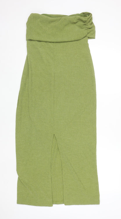 Zara Women Green Midi Bodycon Sleeveless Off Shoulder Dress L
