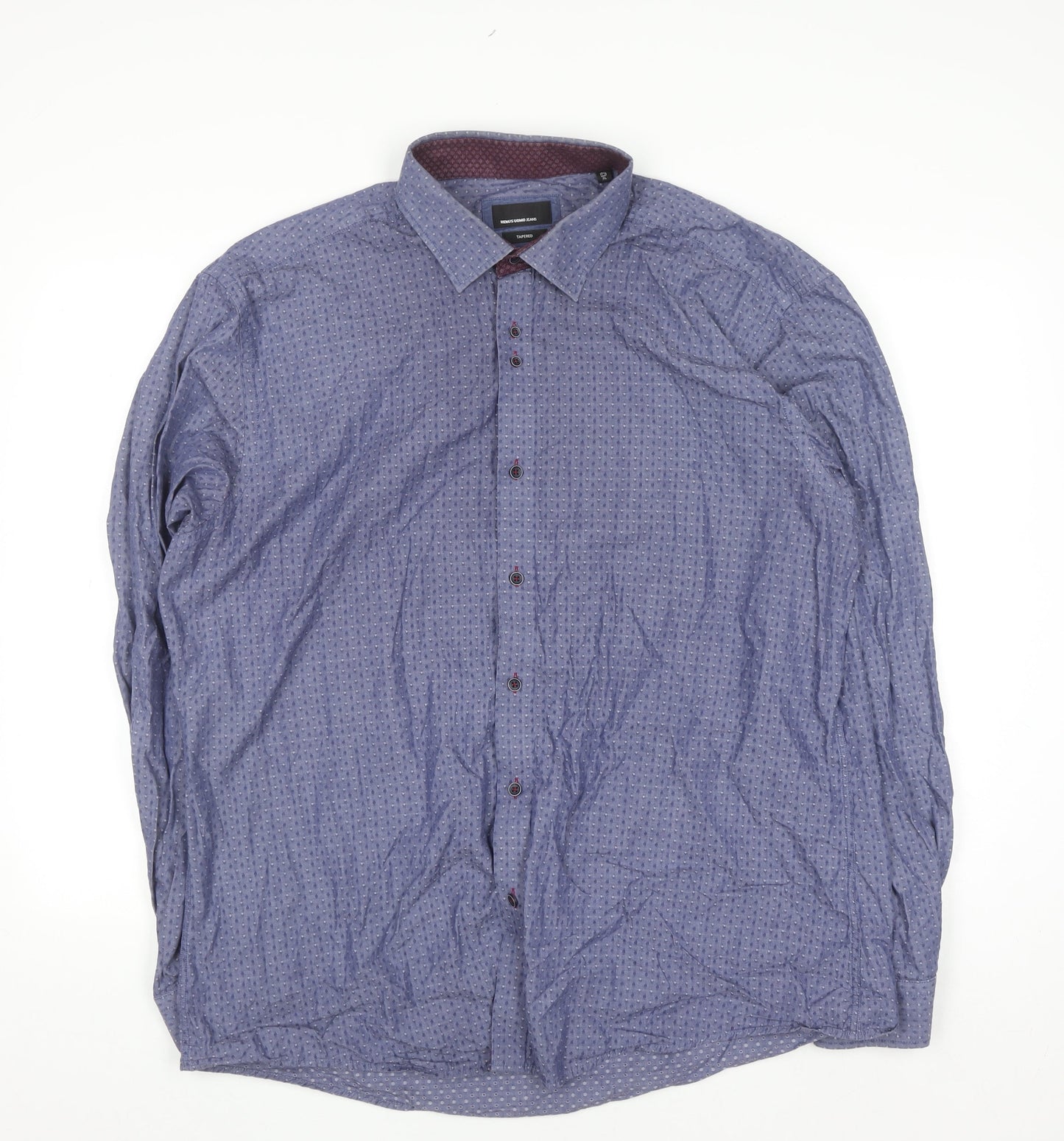 Remus Uomo Jeans Men's Blue Geometric Cotton Shirt XL Slim Fit