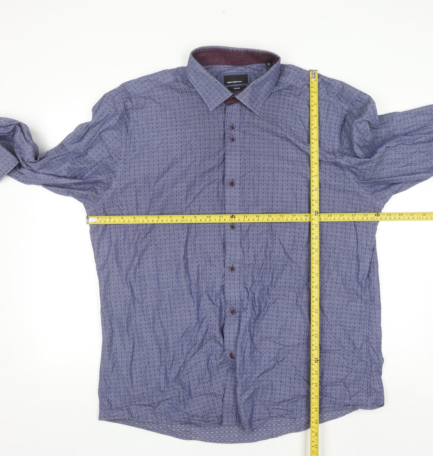 Remus Uomo Jeans Men's Blue Geometric Cotton Shirt XL Slim Fit