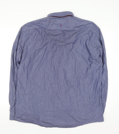 Remus Uomo Jeans Men's Blue Geometric Cotton Shirt XL Slim Fit