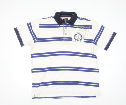 State of Art Men's White Striped 2XL Polo Shirt Cotton