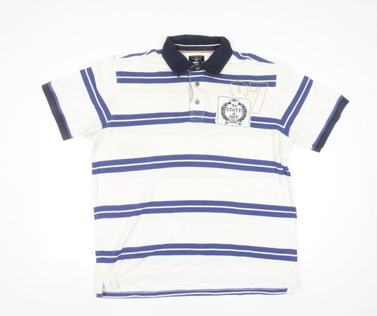 State of Art Men's White Striped 2XL Polo Shirt Cotton