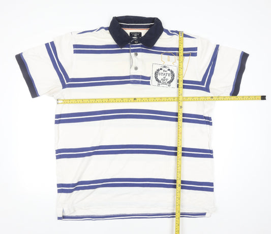 State of Art Men's White Striped 2XL Polo Shirt Cotton
