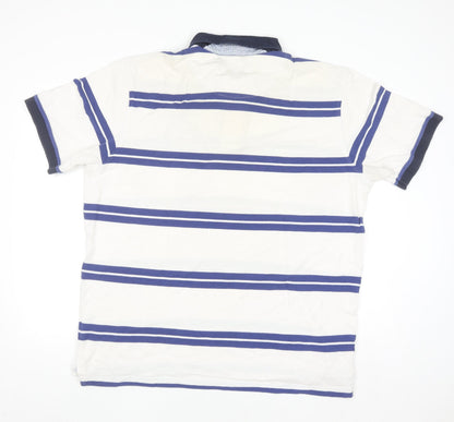 State of Art Men's White Striped 2XL Polo Shirt Cotton