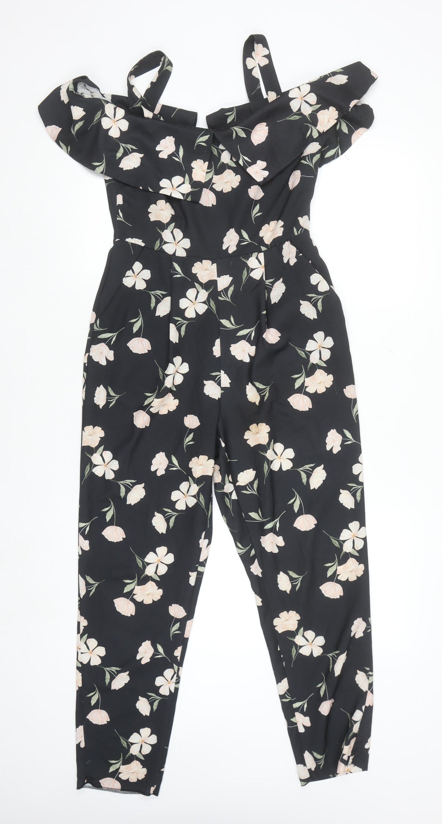 Miss Selfridge Petites Black Floral Off Shoulder Jumpsuit UK 8 Petite