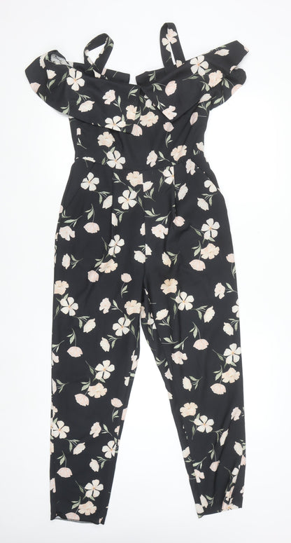 Miss Selfridge Petites Black Floral Off Shoulder Jumpsuit UK 8 Petite