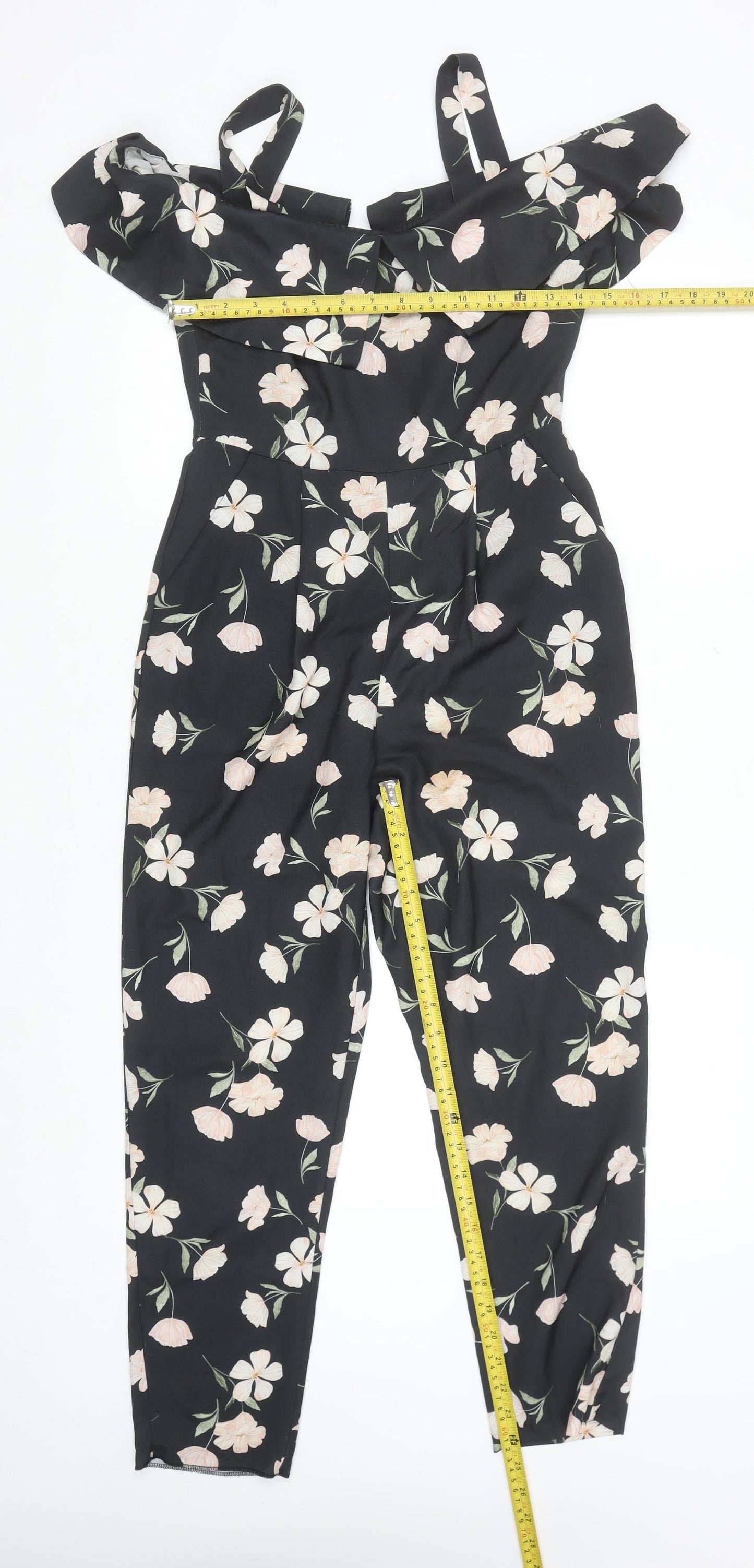 Miss Selfridge Petites Black Floral Off Shoulder Jumpsuit UK 8 Petite