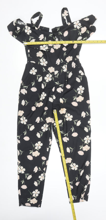 Miss Selfridge Petites Black Floral Off Shoulder Jumpsuit UK 8 Petite