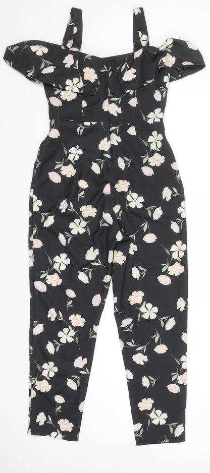 Miss Selfridge Petites Black Floral Off Shoulder Jumpsuit UK 8 Petite