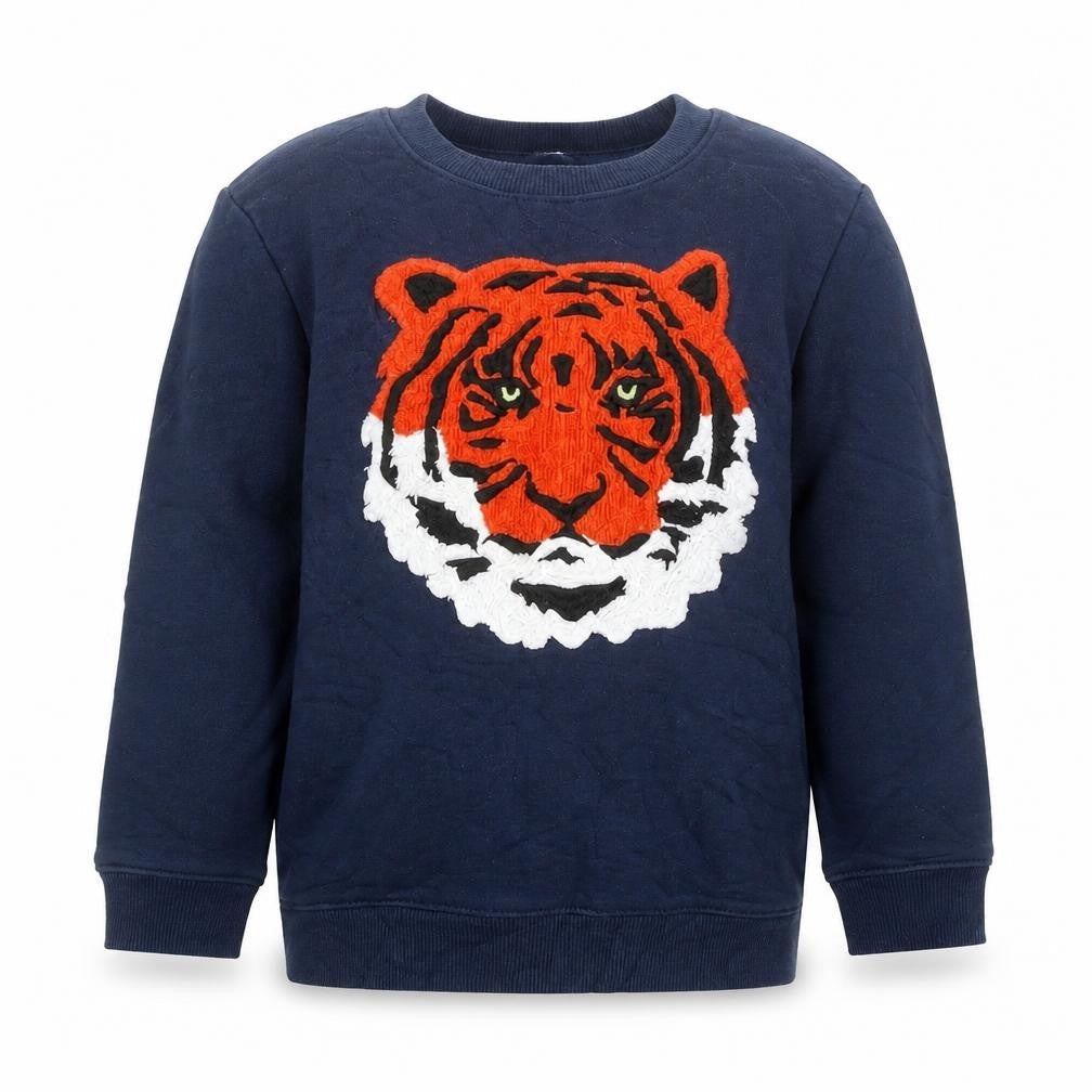 H&M Boys Blue Tiger Embroidered Pullover Sweatshirt 5-6 Years