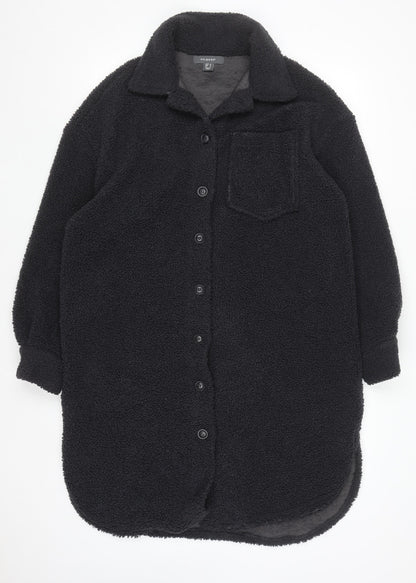 Primark Women's Black Long Fleece Coatigan Size 10 Button Front