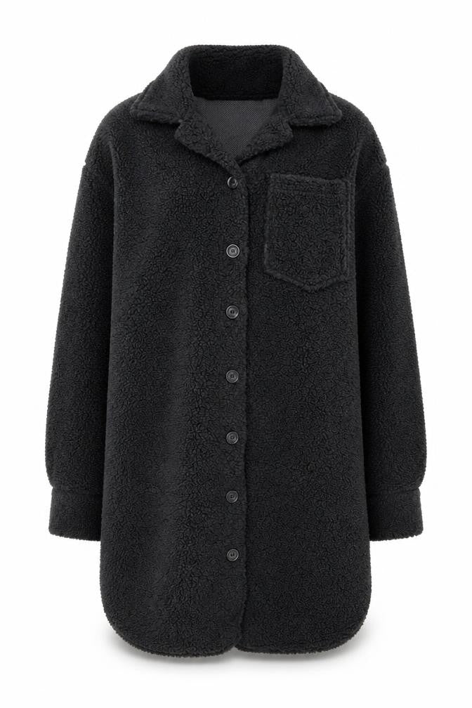 Primark Women's Black Long Fleece Coatigan Size 10 Button Front