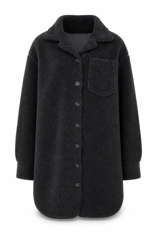 Primark Women's Black Long Fleece Coatigan Size 10 Button Front