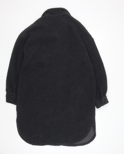 Primark Women's Black Long Fleece Coatigan Size 10 Button Front