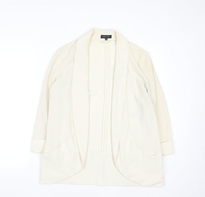 New Look Women Ivory Long Blazer Size 10 Open Front Lightweight Jacket