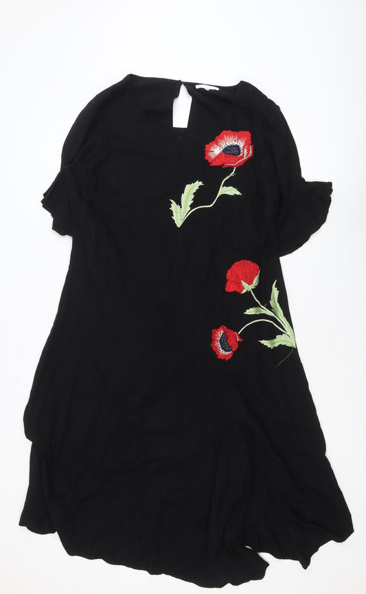 RJR John Rocha Women Black Floral Embroidered Shift Dress Size 16