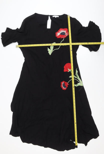 RJR John Rocha Women Black Floral Embroidered Shift Dress Size 16
